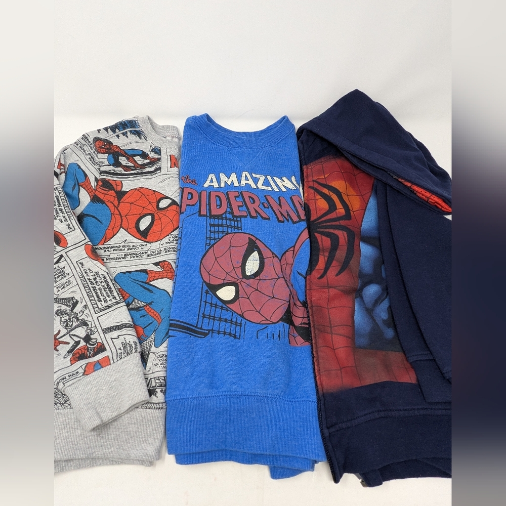 LOT 3 Boys Size 7 Long Sleeve SPIDER-MAN SWEATSHIRTS Hoodie Marvel Jumping Beans